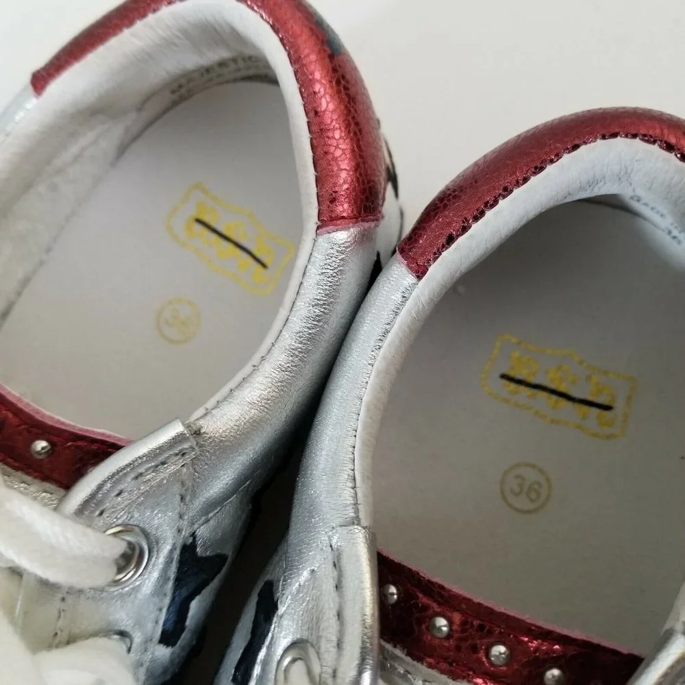 Ash Majestic Silver Metallic Platform Sneaker Multicolor Stars Motif Size 36 New_5